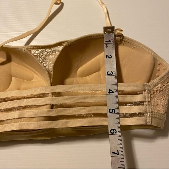 Padded push up tan beige lace bra bustier corset style wide back closure c cup - Picture 7 of 7